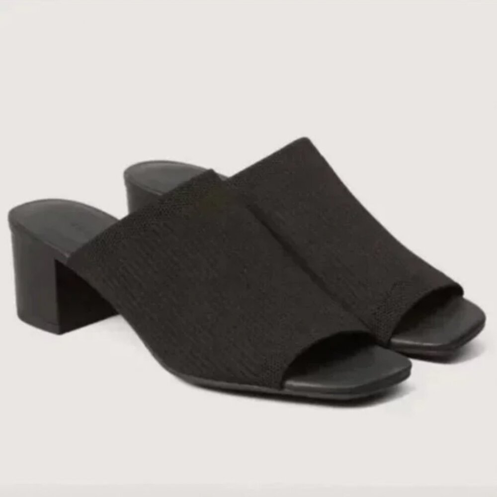 Everlane Black Knit Open-Toe Block Heel Mules